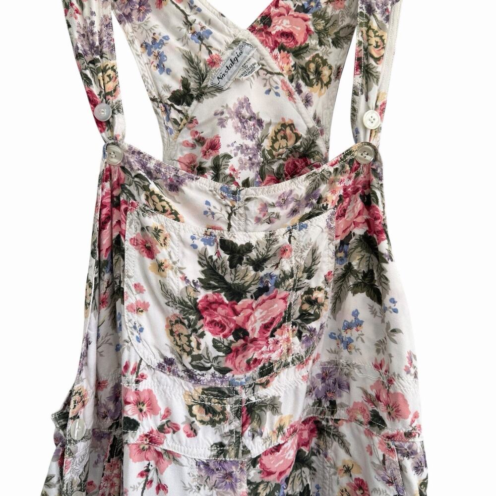 Vintage 90’s Floral Rayon Shortalls Overalls Size M - Picture 2 of 7